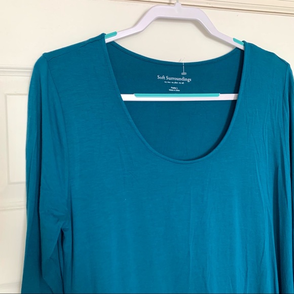 Soft Surroundings Blue Sharkbite Hem Long Sleeve Top - Picture 2 of 7